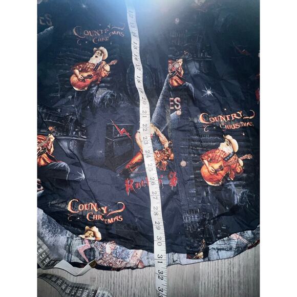 Country Christmas Santa Rock music long sleeve button down shirt men size XL AOP - Picture 7 of 7